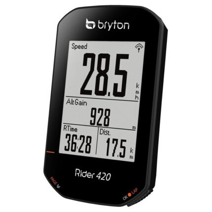 Compteur GPS Bryton Rider 420 affichant des données de parcours.