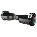 Hoverboard Hover-1 Chrome 2.0 avec reflets métalliques et LED allumées.