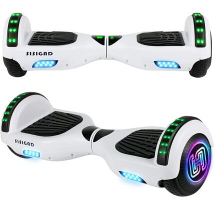 Hoverboard SISIGAD bleu avec indicateurs de batterie LED.