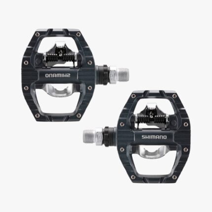 Pédales Shimano PD-EH500 grises avec face plate et face automatique.
