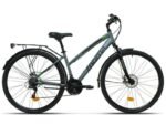 Détail du cadre en aluminium gris mat du Moma Bikes Trekking Pro 28.