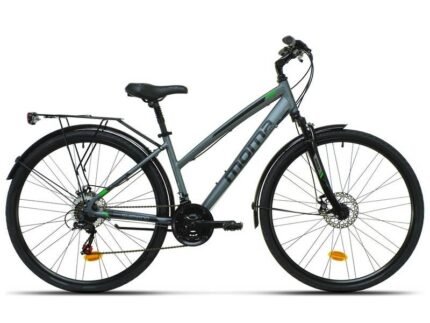 Détail du cadre en aluminium gris mat du Moma Bikes Trekking Pro 28.