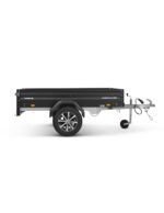 Remorque Brenderup 1205S Black Edition rangée debout contre un mur.