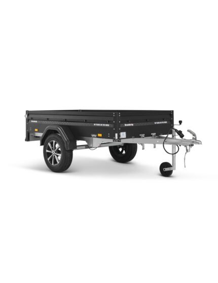 Remorque Brenderup 1205S Black Edition avec ridelles noires et roue jockey.